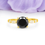 Classic Retro Luxury 4-Prong Round Cut Black Onyx Engagement Ring - Additional view