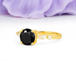 Classic Retro Luxury 4-Prong Round Cut Black Onyx Engagement Ring - Additional view