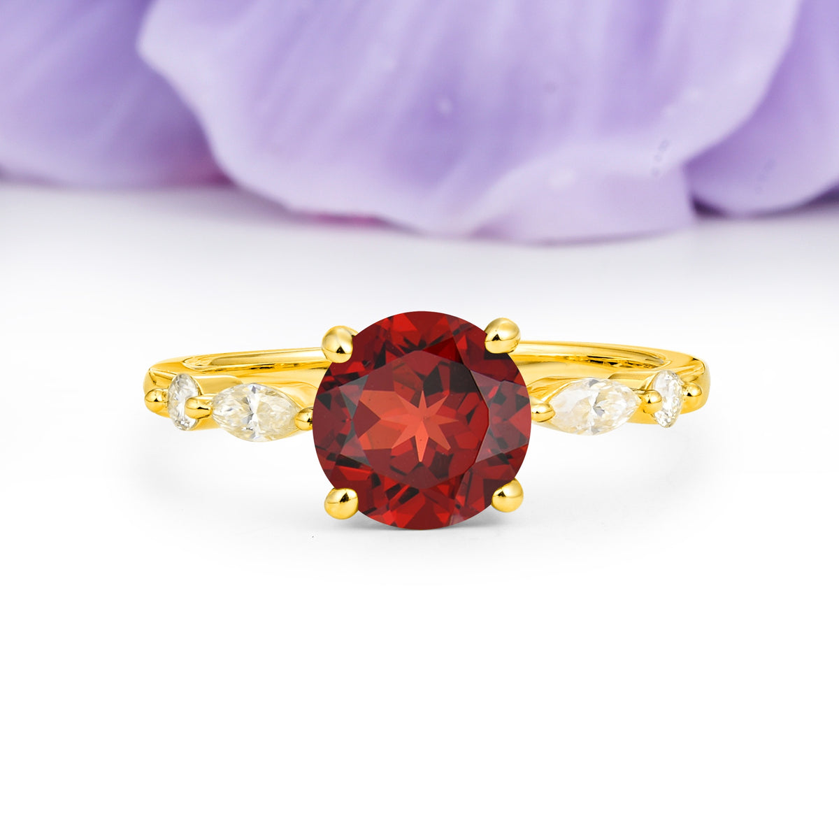 Classic Retro Luxury 4-Prong Round Cut Garnet Engagement Ring - Additional view