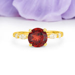 Classic Retro Luxury 4-Prong Round Cut Garnet Engagement Ring - Additional view