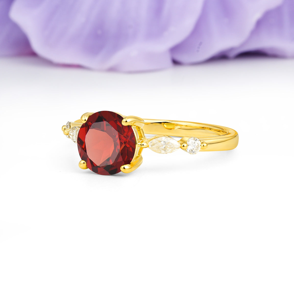 Classic Retro Luxury 4-Prong Round Cut Garnet Engagement Ring - Additional view