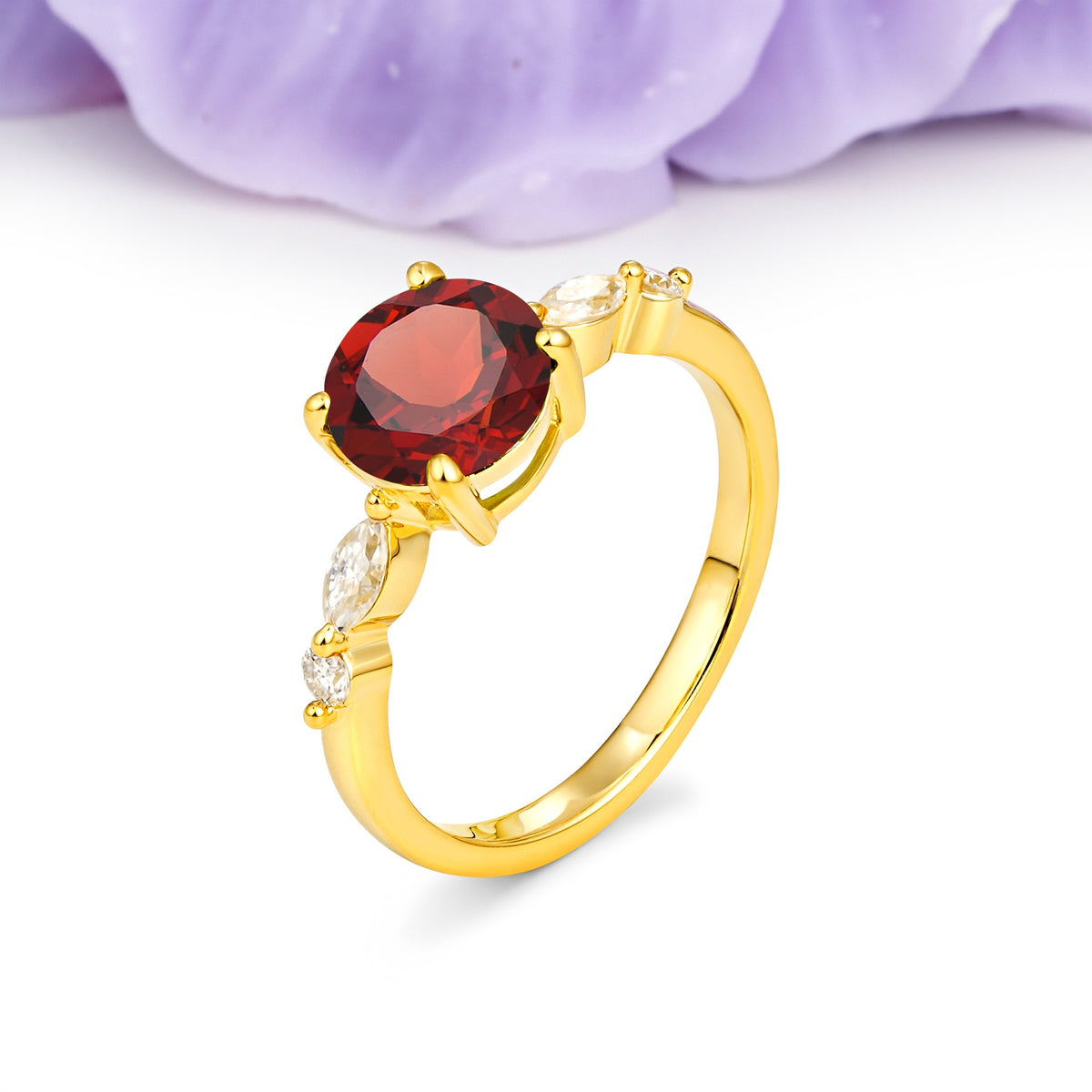 Classic Retro Luxury 4-Prong Round Cut Garnet Engagement Ring - Additional view
