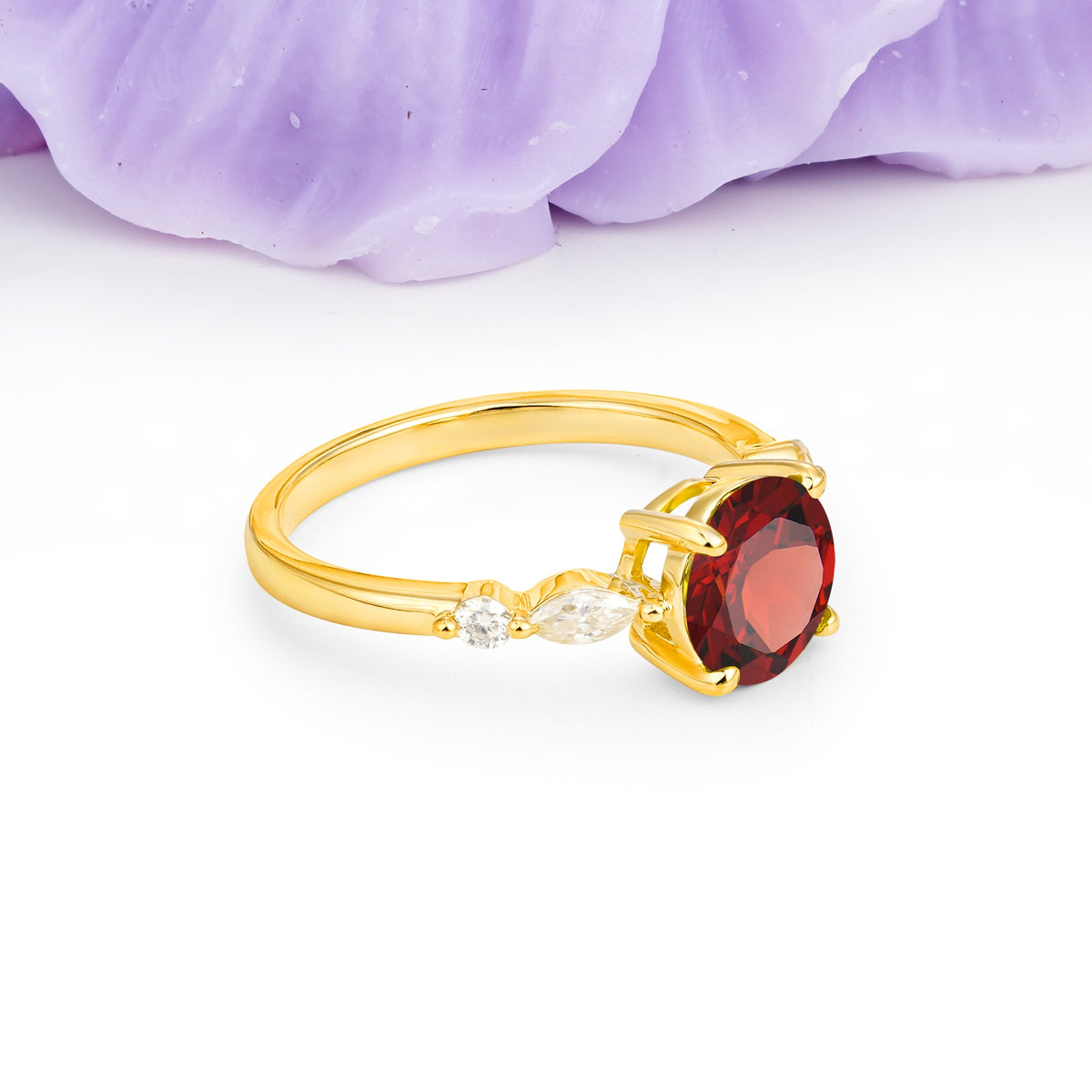 Classic Retro Luxury 4-Prong Round Cut Garnet Engagement Ring - Additional view