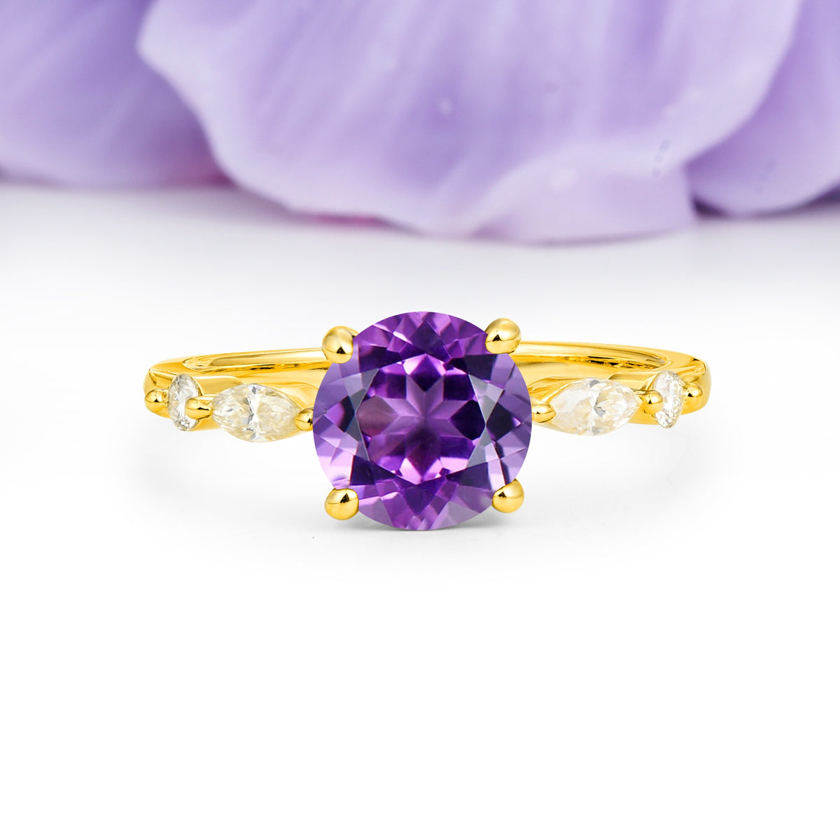 Classic Retro Luxury 4-Prong Round Cut Amethyst Engagement Ring - Additional view