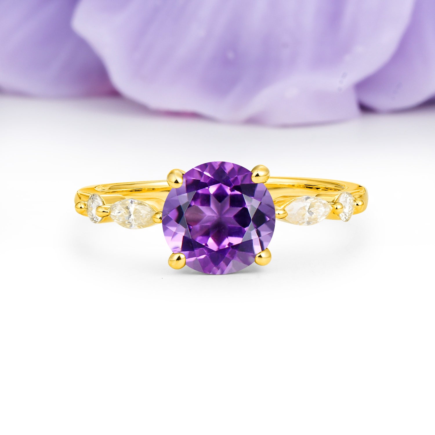 Classic Retro Luxury 4-Prong Round Cut Amethyst Engagement Ring - Additional view