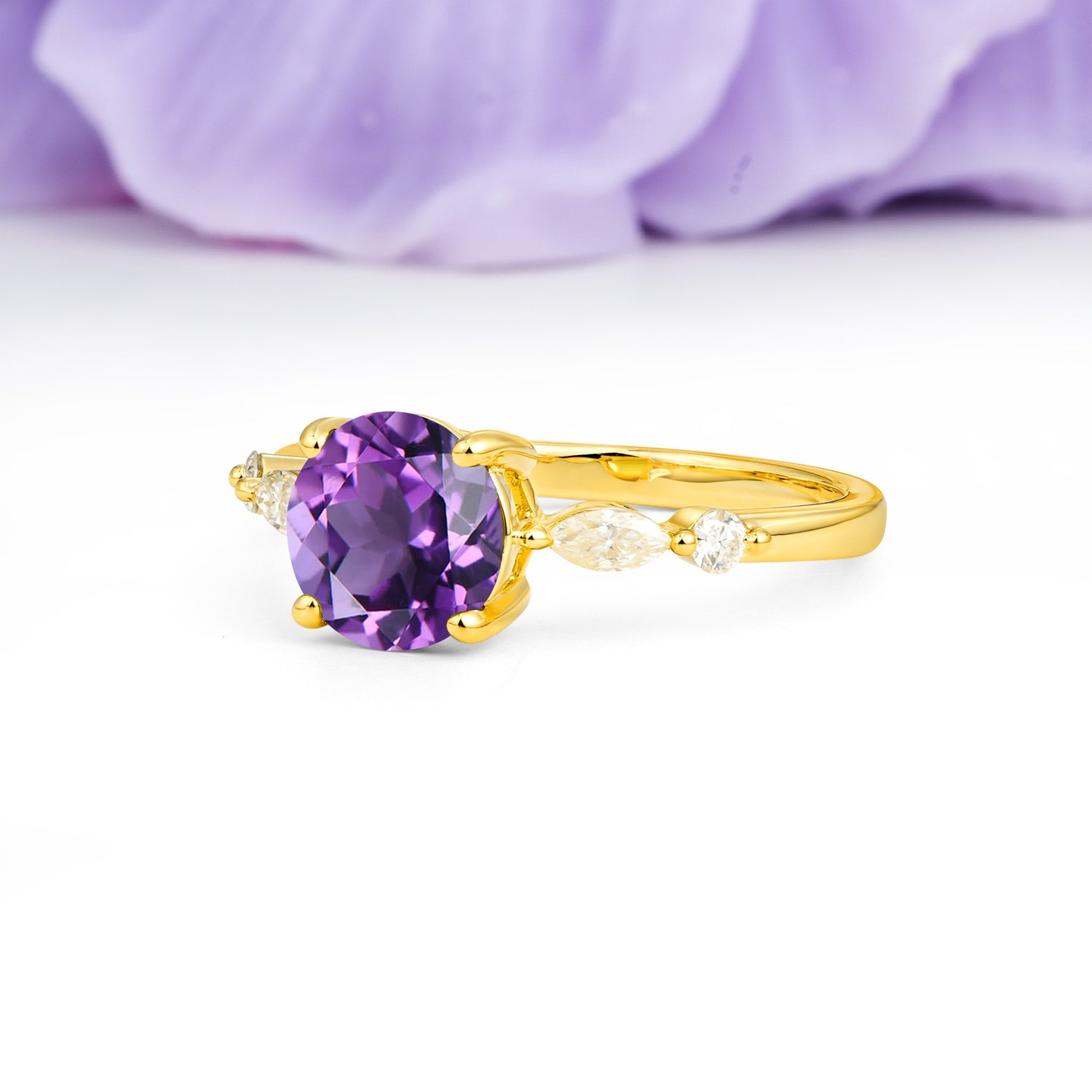 Classic Retro Luxury 4-Prong Round Cut Amethyst Engagement Ring - Additional view