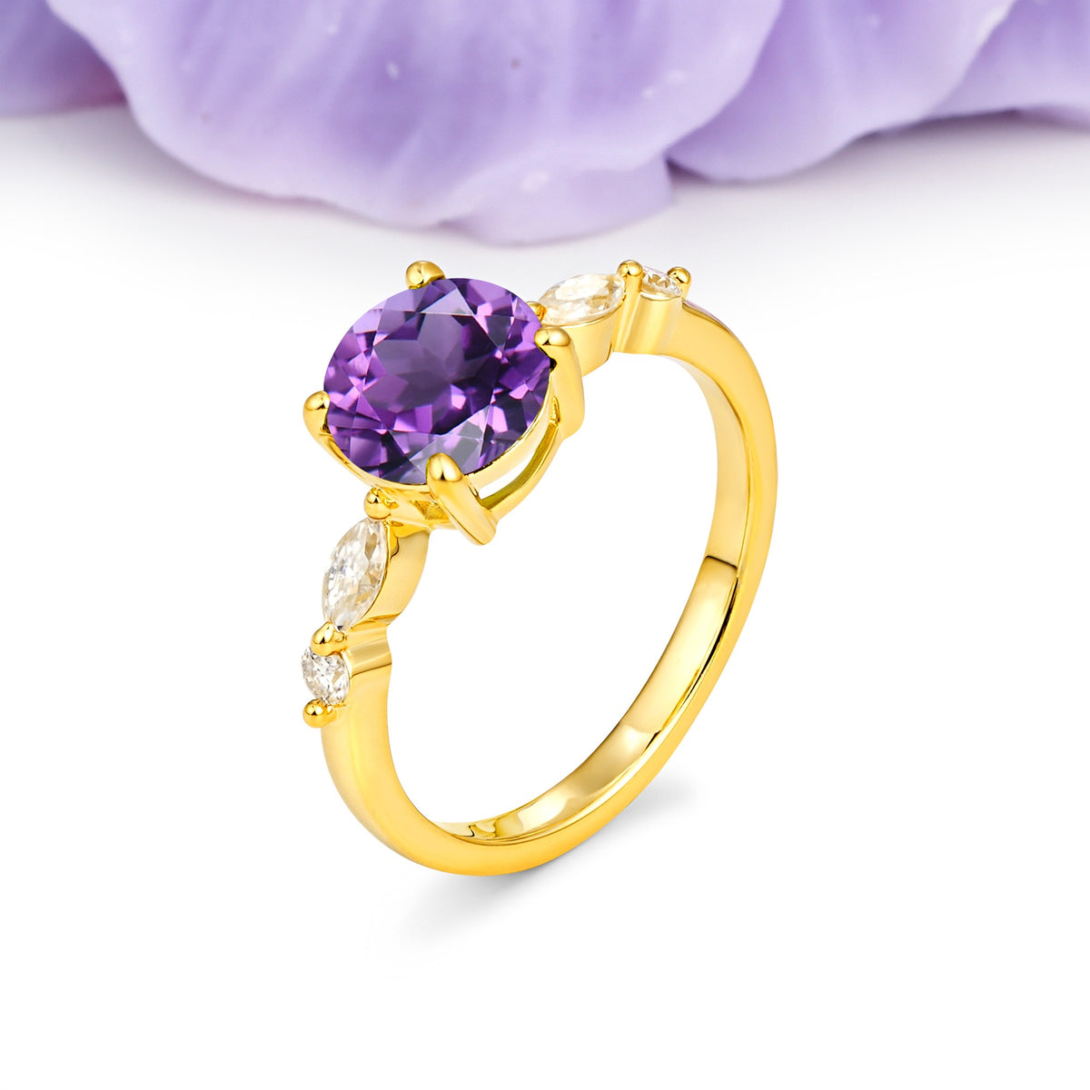 Classic Retro Luxury 4-Prong Round Cut Amethyst Engagement Ring - Additional view