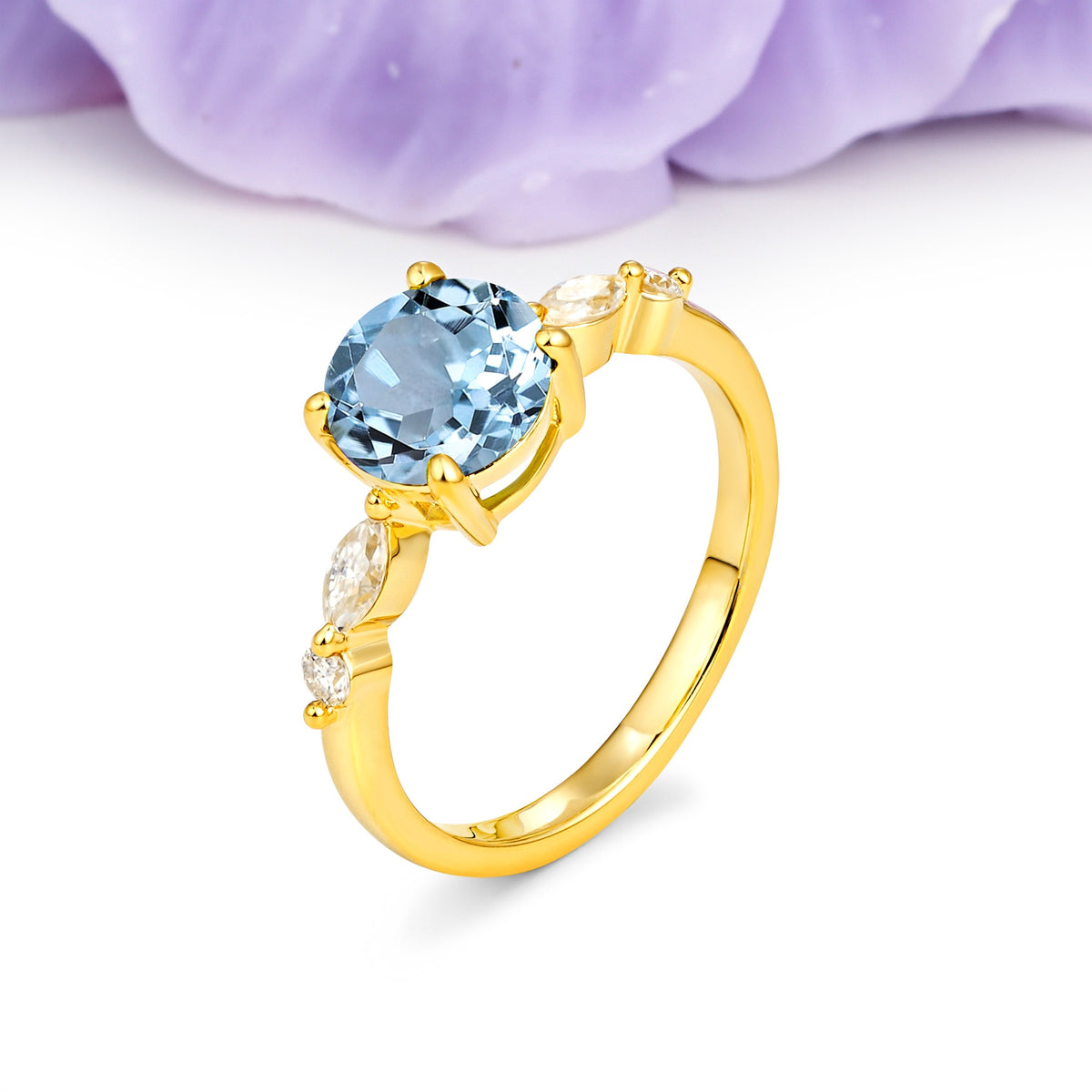 Classic Retro Luxury 4-Prong Round Cut Aquamarine Engagement Ring - Additional view