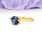 Classic Retro Luxury 4-Prong Round Cut Alexandrite Engagement Ring - Additional view