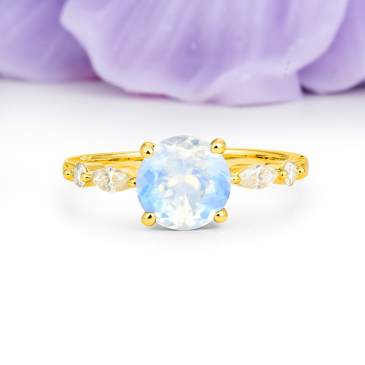 Classic Retro Luxury 4-Prong Round Cut Moonstone Engagement Ring - Additional view