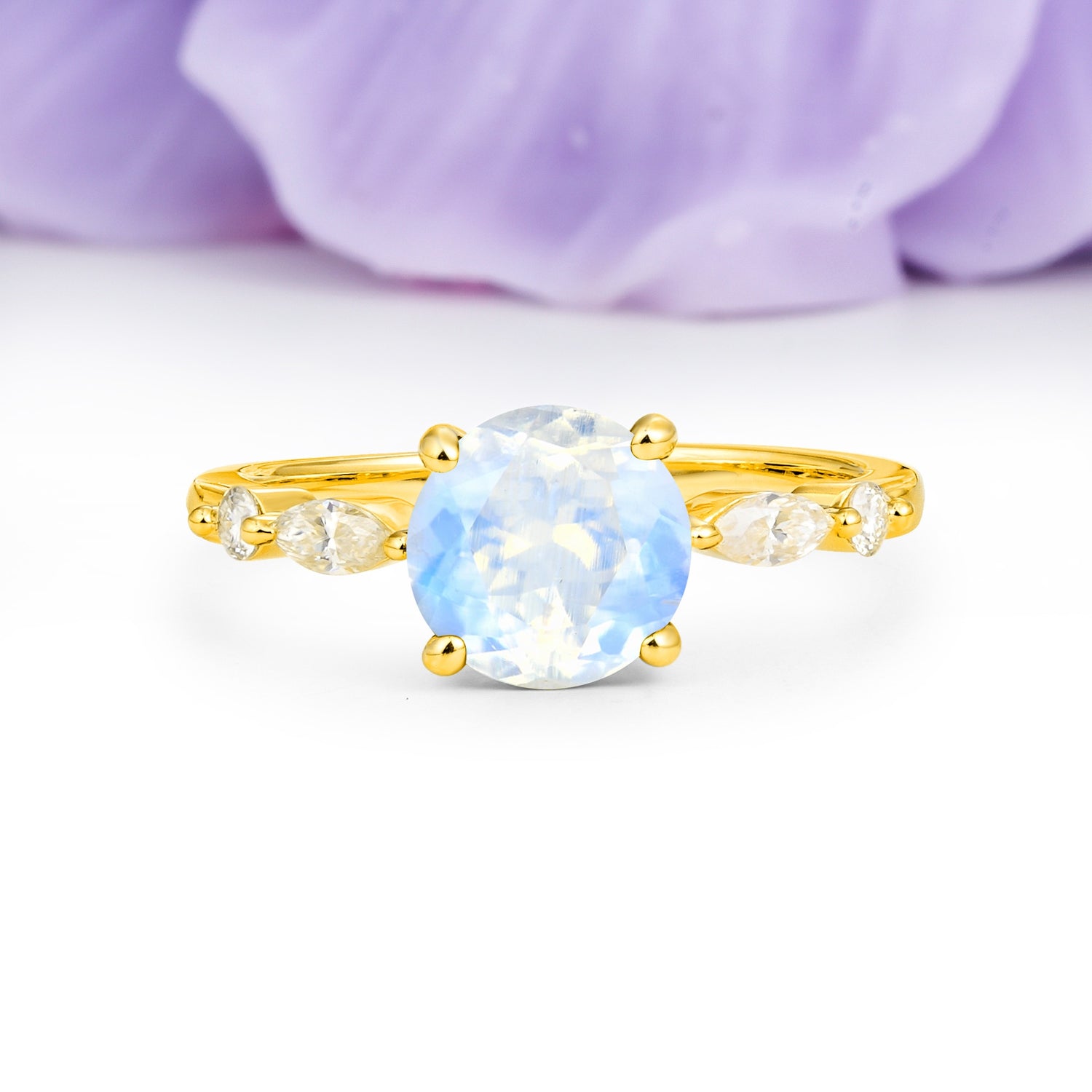 Classic Retro Luxury 4-Prong Round Cut Moonstone Engagement Ring - Additional view