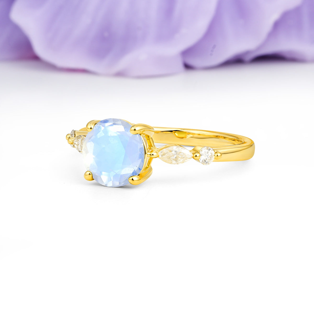 Classic Retro Luxury 4-Prong Round Cut Moonstone Engagement Ring - Additional view