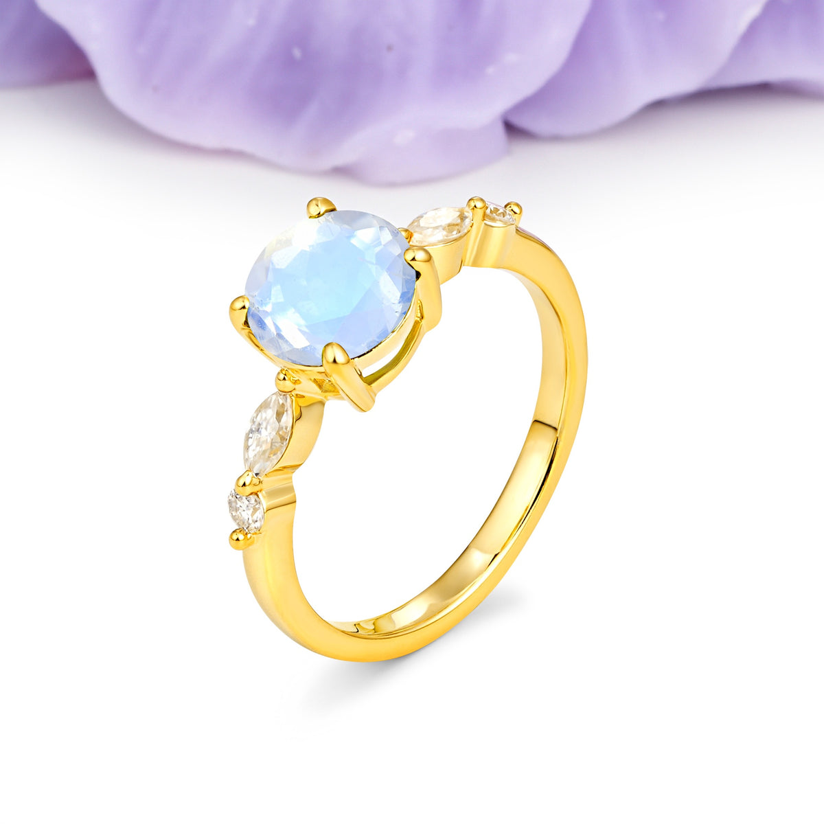 Classic Retro Luxury 4-Prong Round Cut Moonstone Engagement Ring - Additional view