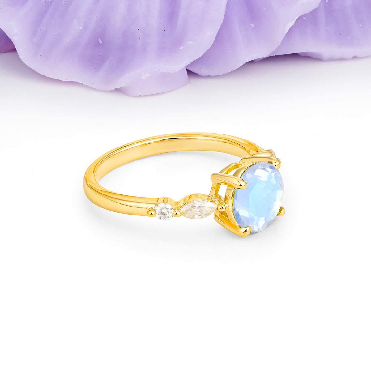 Classic Retro Luxury 4-Prong Round Cut Moonstone Engagement Ring - Additional view