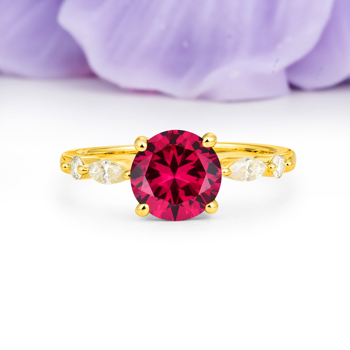 Classic Retro Luxury 4-Prong Round Cut Ruby Engagement Ring - Additional view
