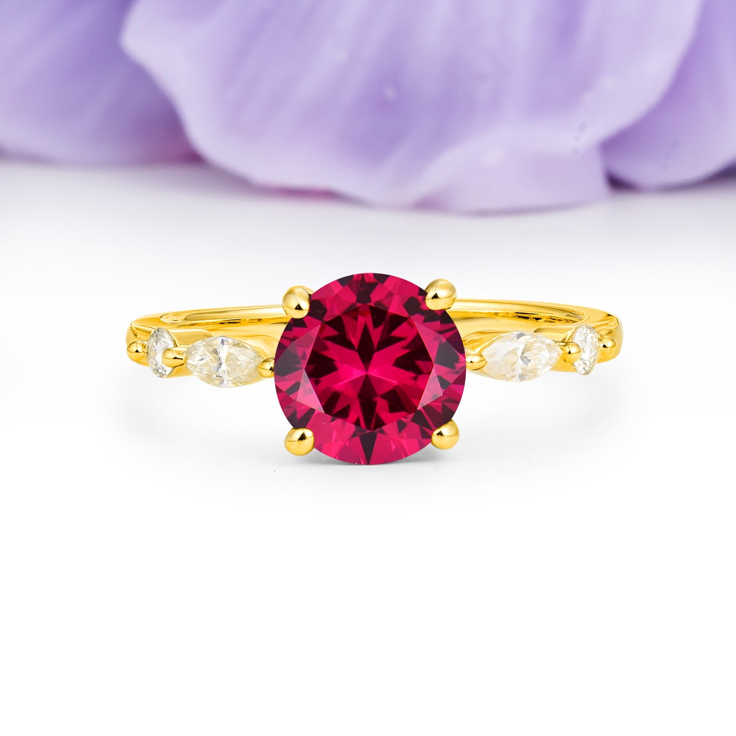 Classic Retro Luxury 4-Prong Round Cut Ruby Engagement Ring - Additional view