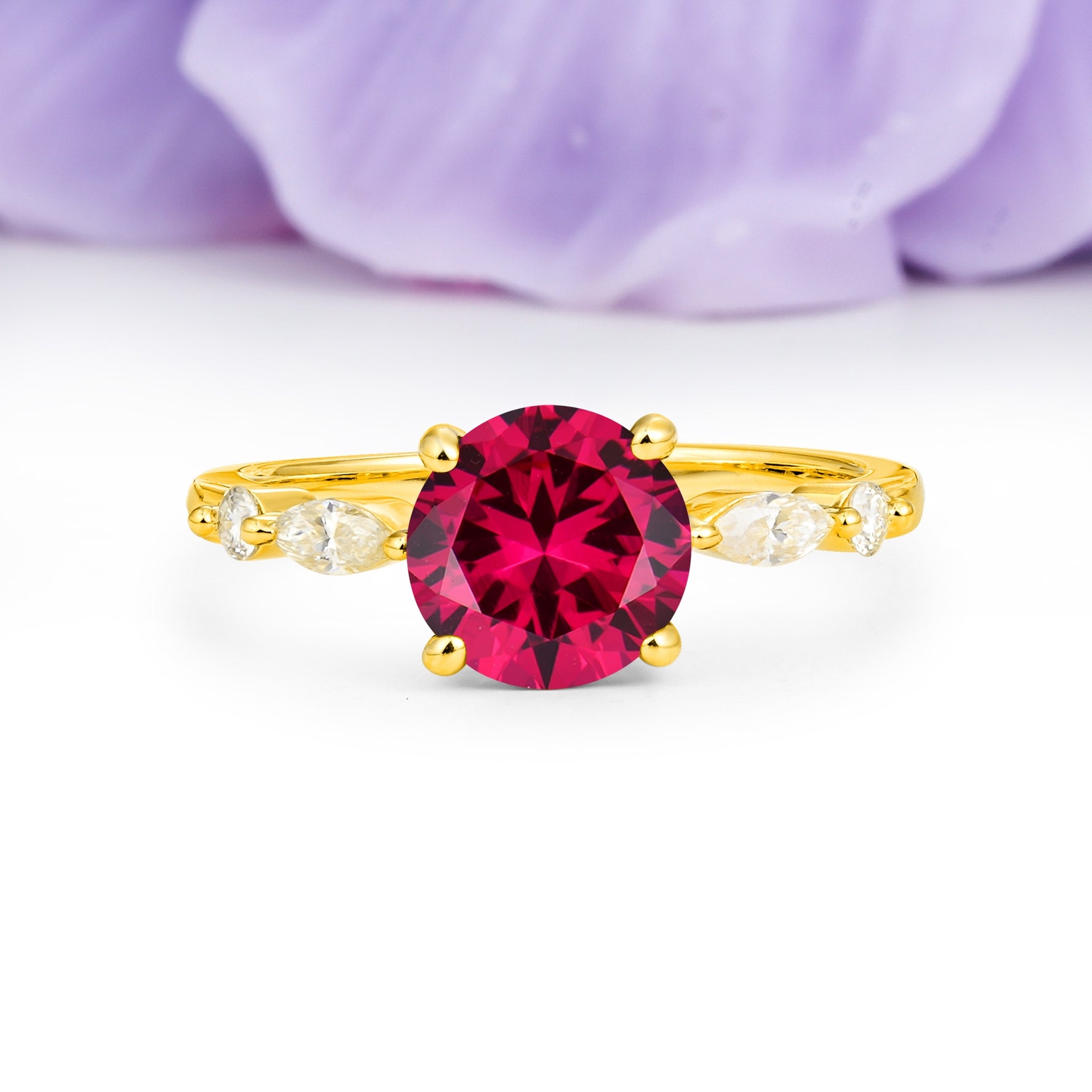 Classic Retro Luxury 4-Prong Round Cut Ruby Engagement Ring - Additional view