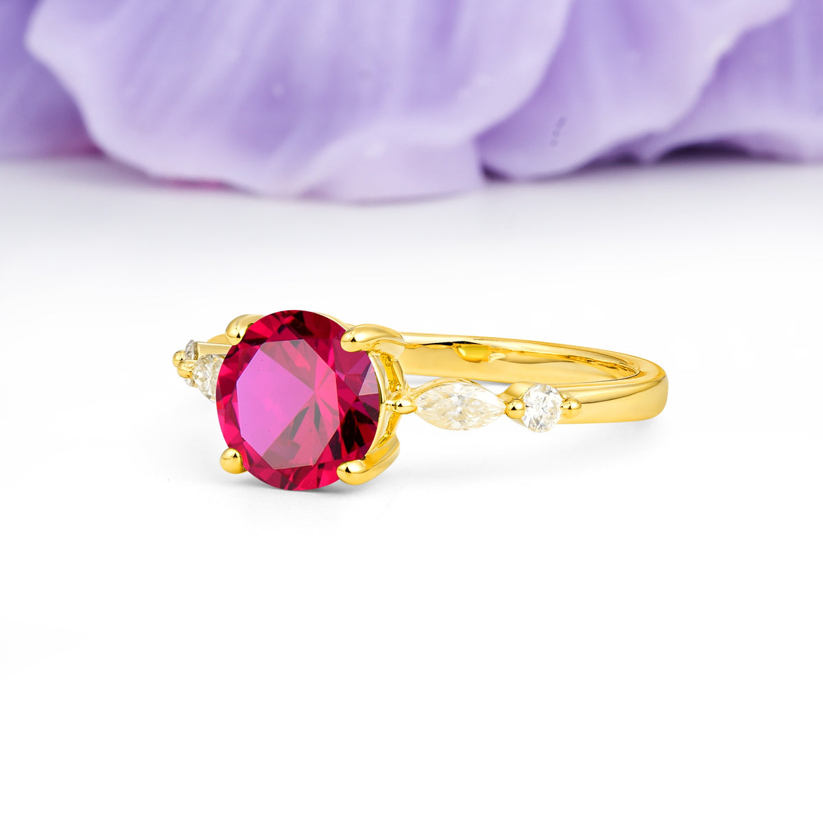 Classic Retro Luxury 4-Prong Round Cut Ruby Engagement Ring - Additional view