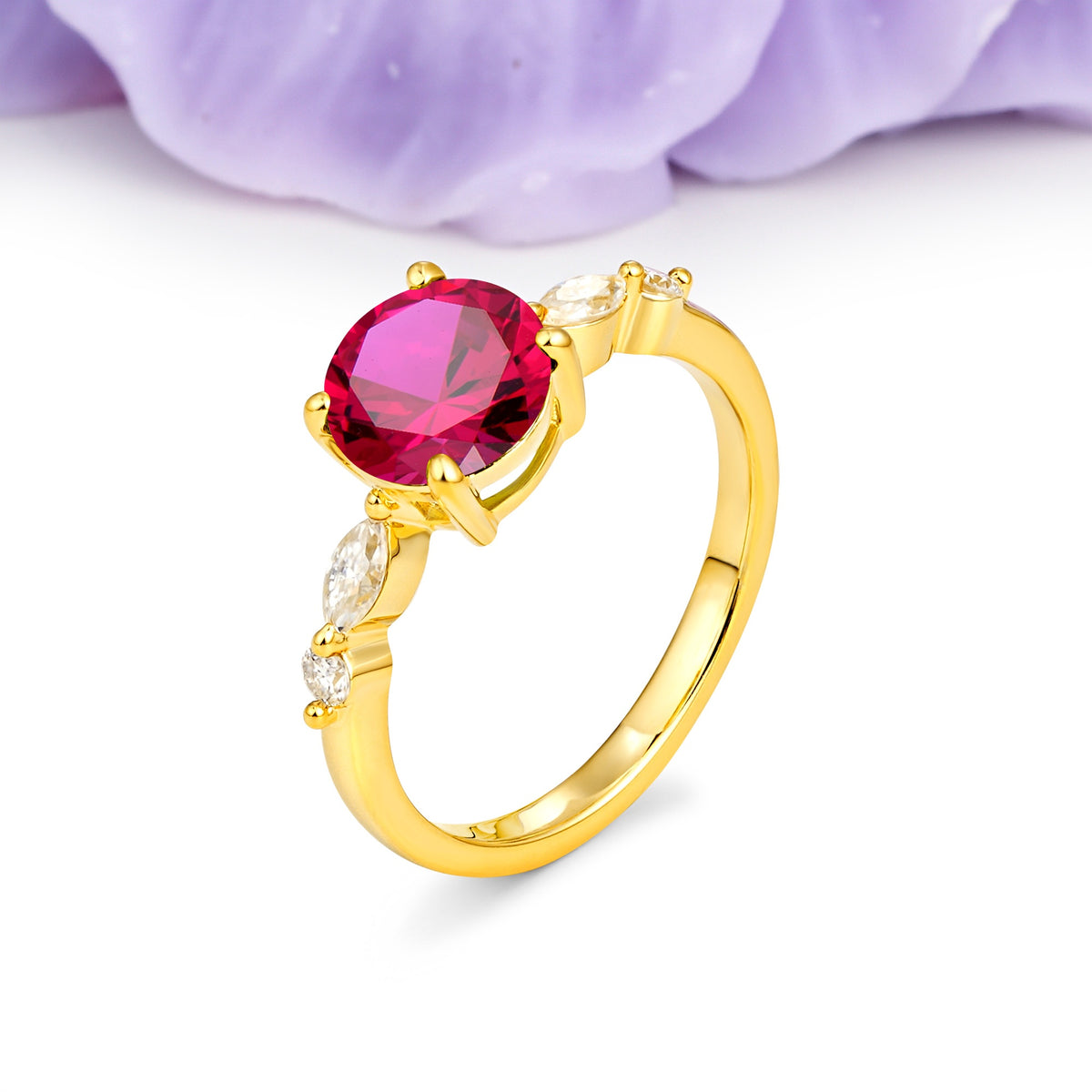 Classic Retro Luxury 4-Prong Round Cut Ruby Engagement Ring - Additional view