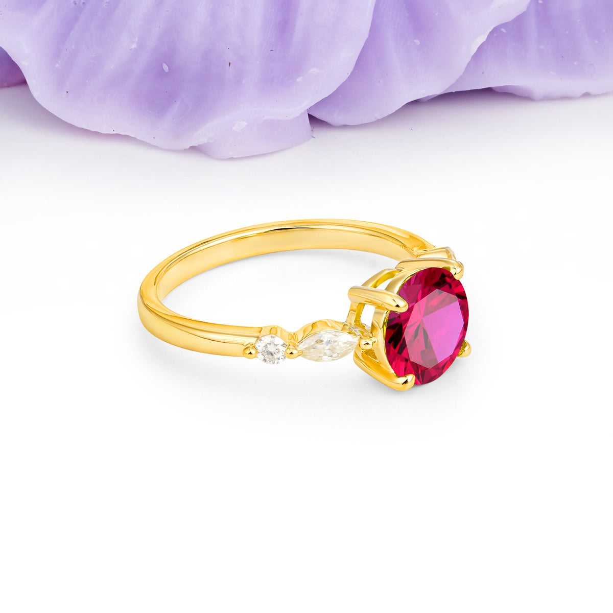 Classic Retro Luxury 4-Prong Round Cut Ruby Engagement Ring - Additional view