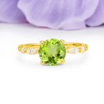 Classic Retro Luxury 4-Prong Round Cut Peridot Engagement Ring - Additional view