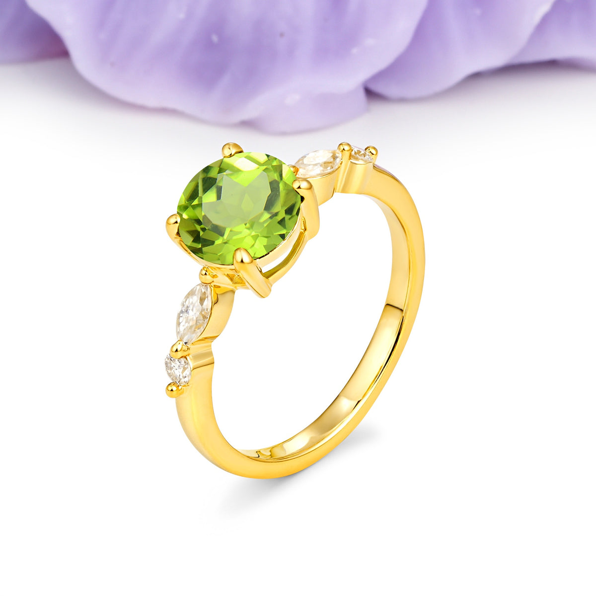 Classic Retro Luxury 4-Prong Round Cut Peridot Engagement Ring - Additional view