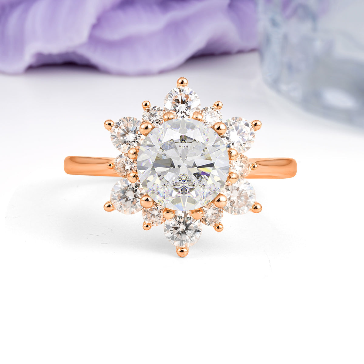 Luxurious Flower-Shaped 12-Prong Round Cut Moissanite Engagement Ring - Additional view