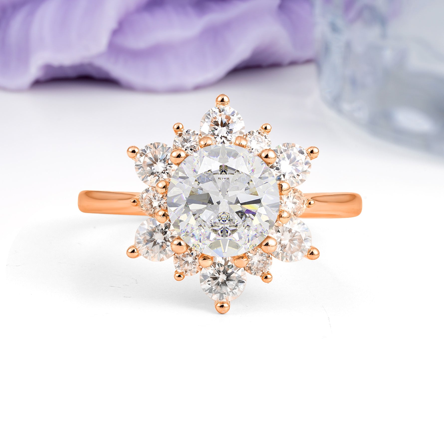 Luxurious Flower-Shaped 12-Prong Round Cut Moissanite Engagement Ring - Additional view