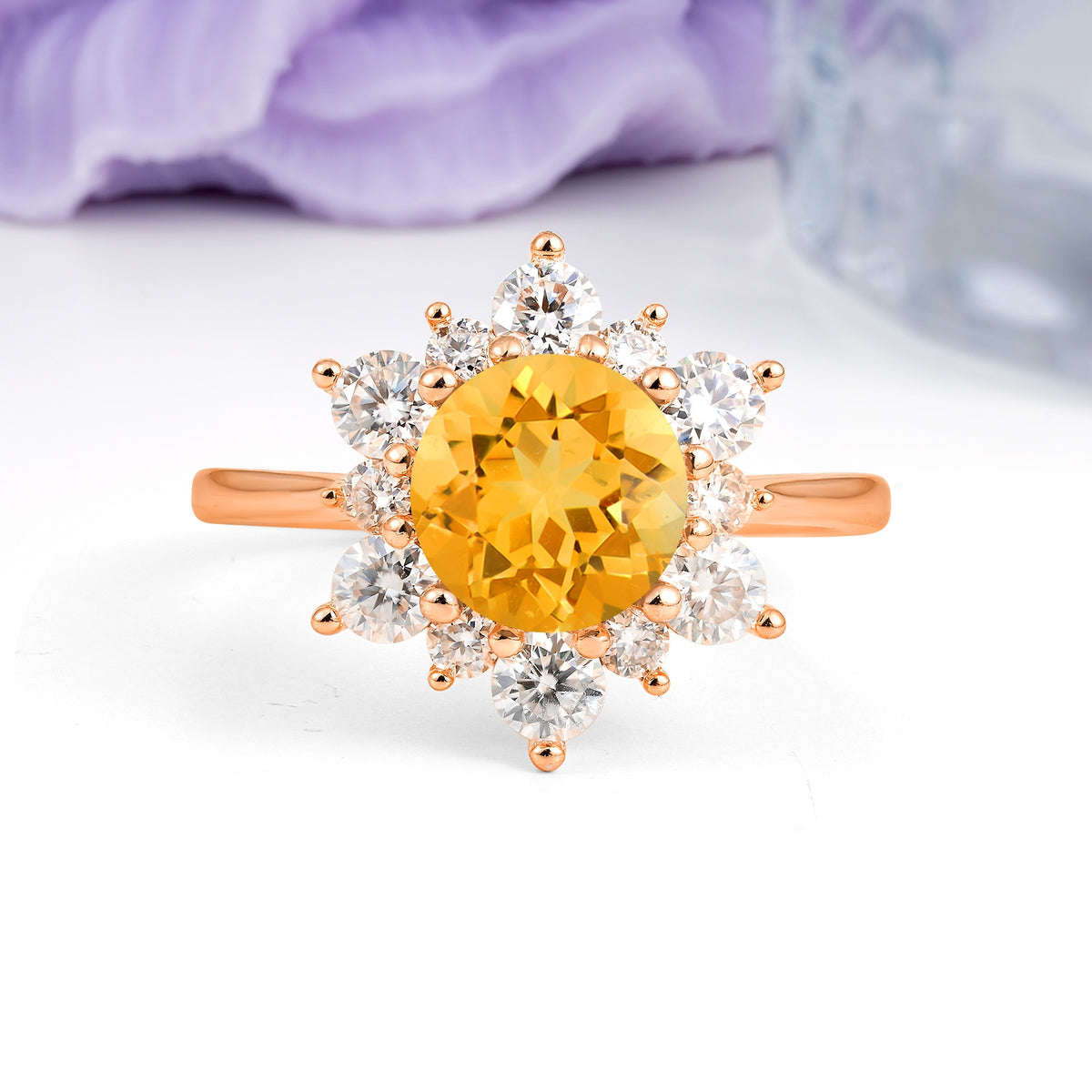 Luxurious Flower-Shaped 12-Prong Round Cut Citrine Engagement Ring - Additional view