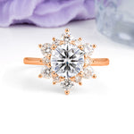 Luxurious Flower-Shaped 12-Prong Round Cut Lab Diamond Engagement Ring - Additional view