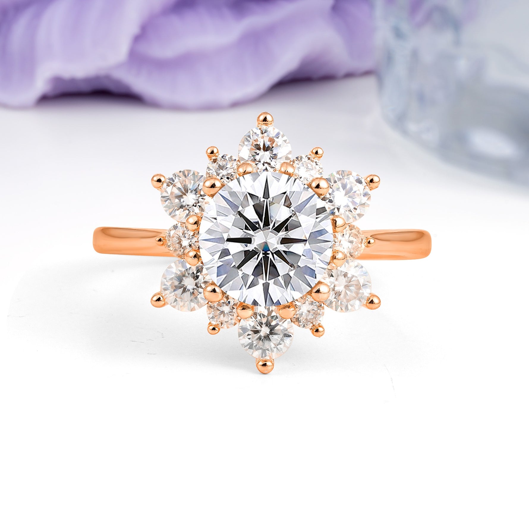Luxurious Flower-Shaped 12-Prong Round Cut Lab Diamond Engagement Ring - Additional view