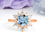 Luxurious Flower-Shaped 12-Prong Round Cut Aquamarine Engagement Ring - Additional view