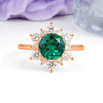 Luxurious Flower-Shaped 12-Prong Round Cut Emerald Engagement Ring - Additional view