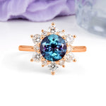 Luxurious Flower-Shaped 12-Prong Round Cut Alexandrite Engagement Ring - Additional view