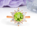 Luxurious Flower-Shaped 12-Prong Round Cut Peridot Engagement Ring - Additional view