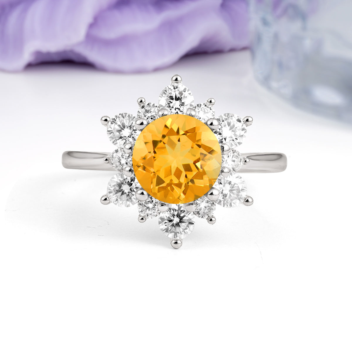 Luxurious Flower-Shaped 12-Prong Round Cut Citrine Engagement Ring - Additional view