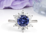 Luxurious Flower-Shaped 12-Prong Round Cut Tanzanite Engagement Ring - Additional view