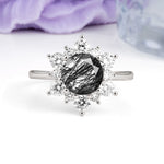 Luxurious Flower-Shaped 12-Prong Round Cut Black Rutilated Quartz Engagement Ring - Additional view