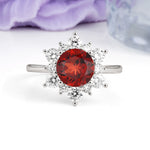 Luxurious Flower-Shaped 12-Prong Round Cut Garnet Engagement Ring - Additional view