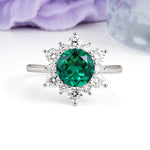 Luxurious Flower-Shaped 12-Prong Round Cut Emerald Engagement Ring - Additional view