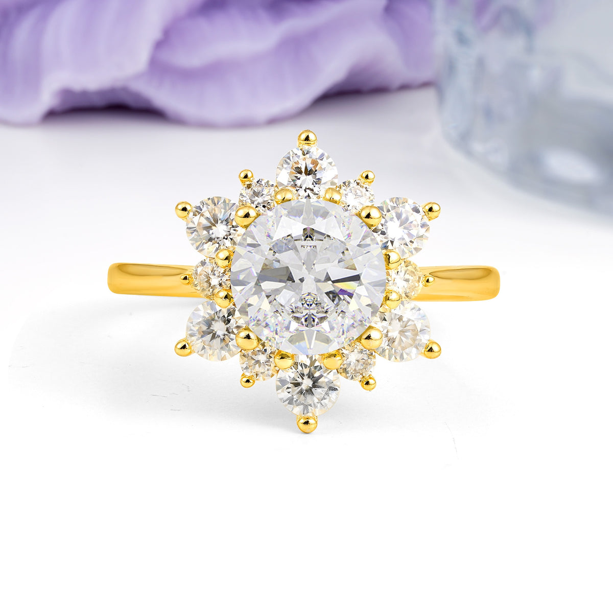 Luxurious Flower-Shaped 12-Prong Round Cut Moissanite Engagement Ring - Additional view