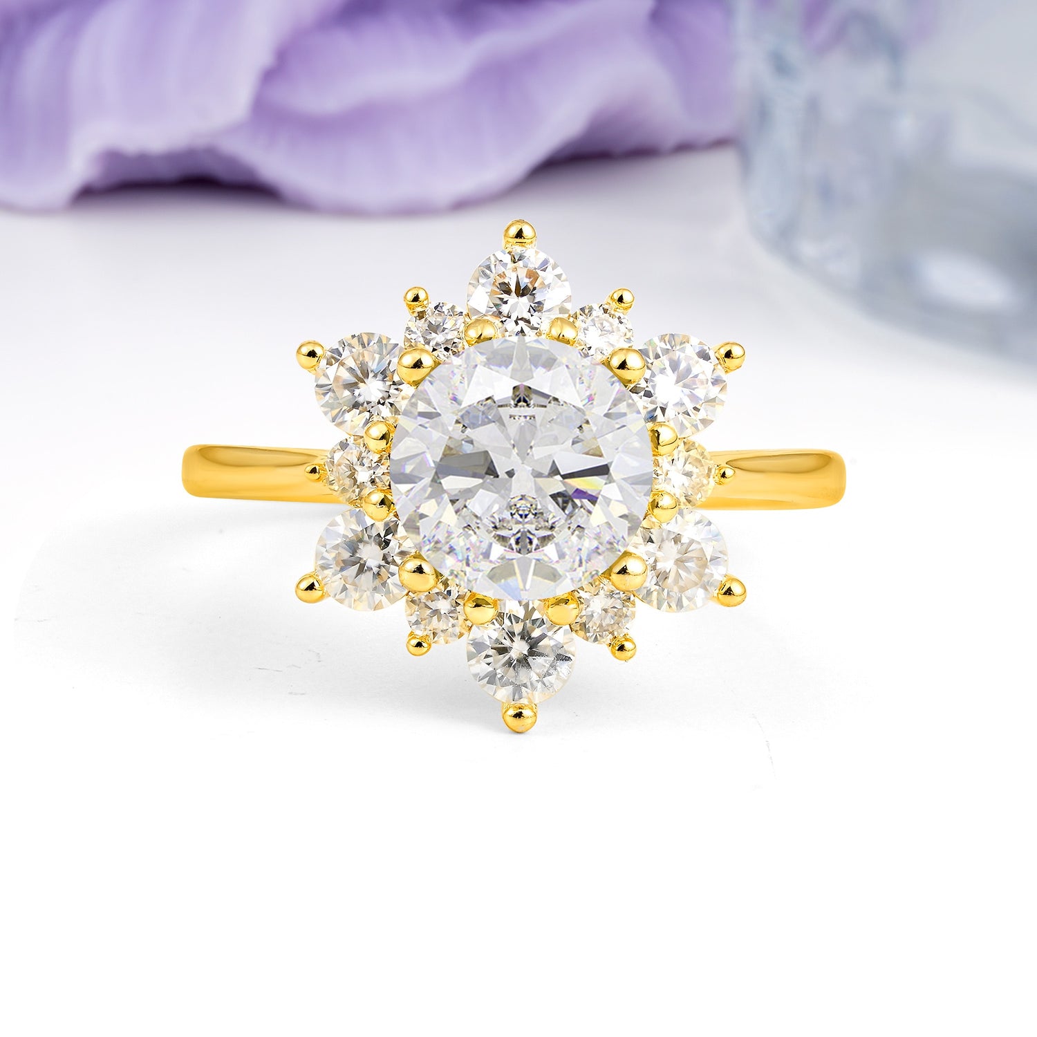 Luxurious Flower-Shaped 12-Prong Round Cut Moissanite Engagement Ring - Additional view