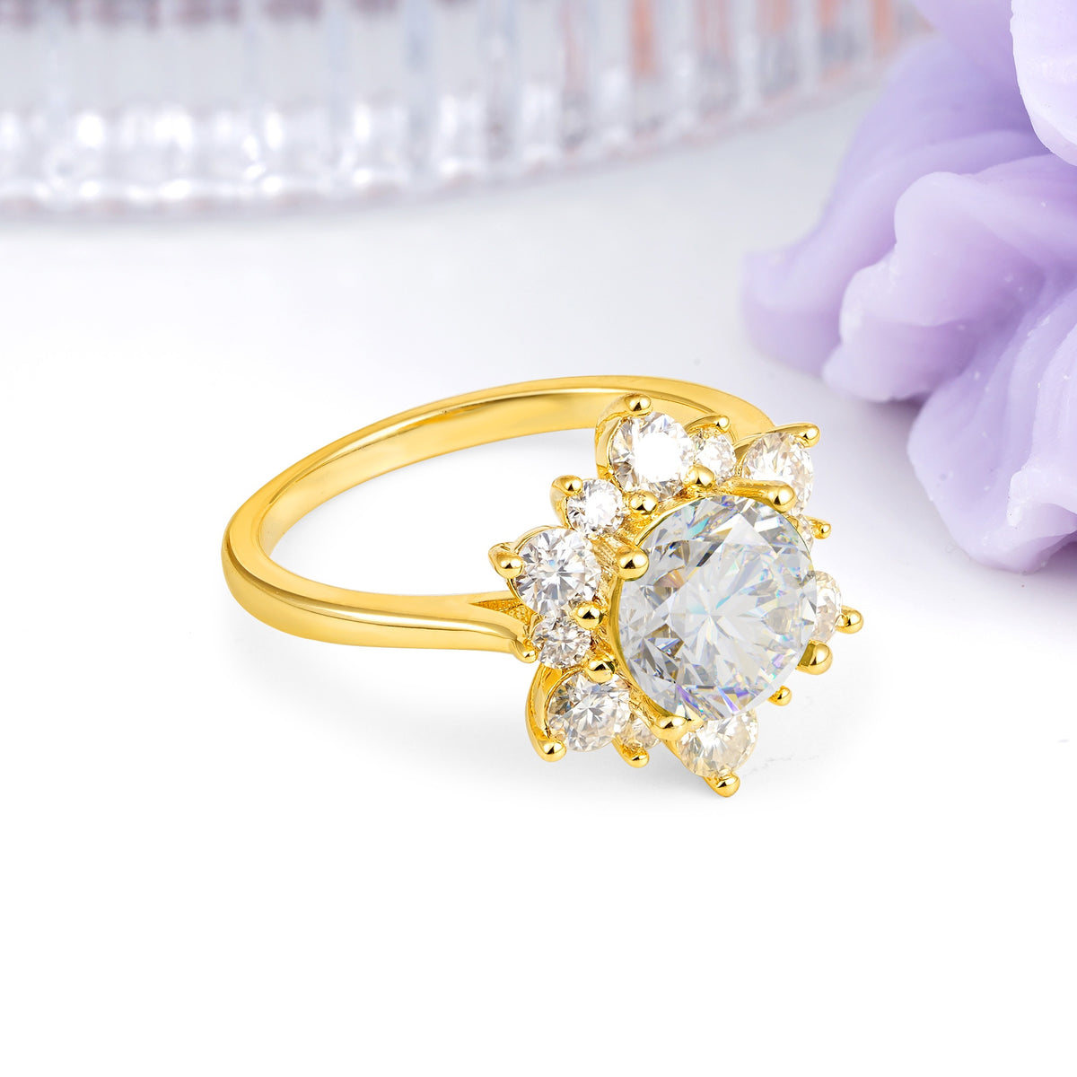 Luxurious Flower-Shaped 12-Prong Round Cut Moissanite Engagement Ring - Additional view