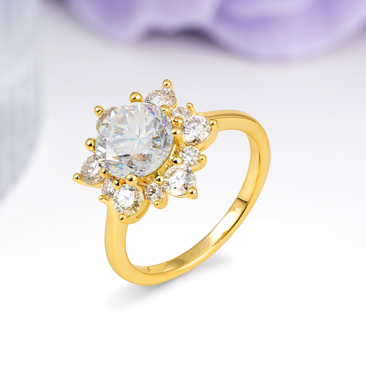 Luxurious Flower-Shaped 12-Prong Round Cut Moissanite Engagement Ring - Additional view