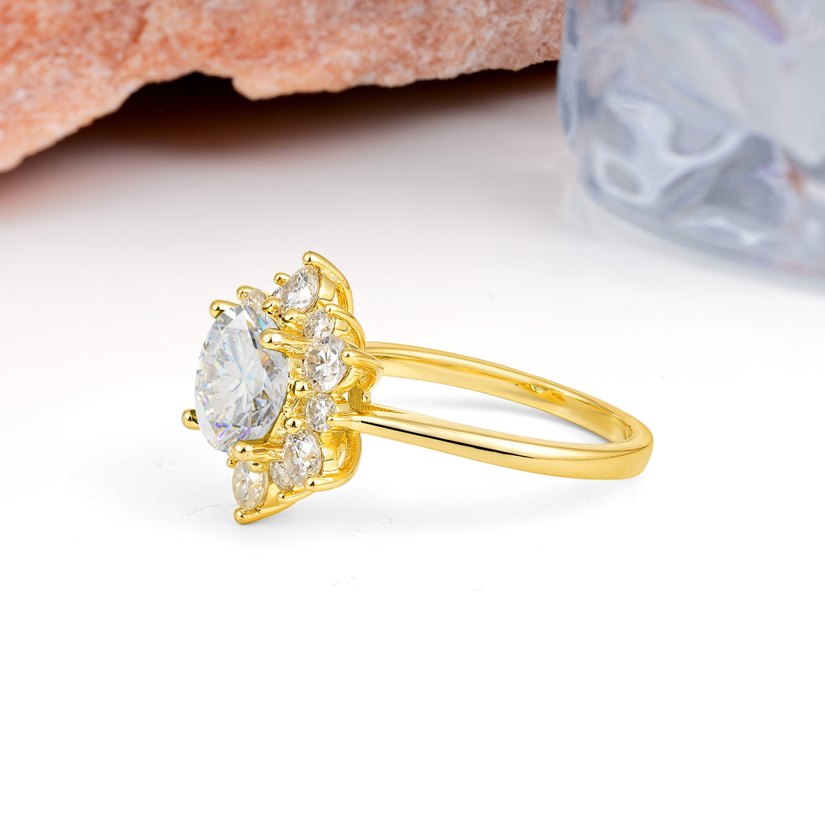 Luxurious Flower-Shaped 12-Prong Round Cut Moissanite Engagement Ring - Additional view