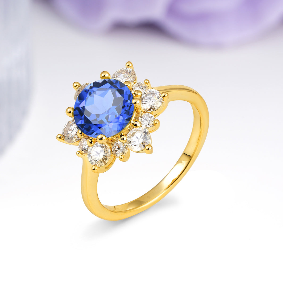 Luxurious Flower-Shaped 12-Prong Round Cut Sapphire Engagement Ring - Additional view