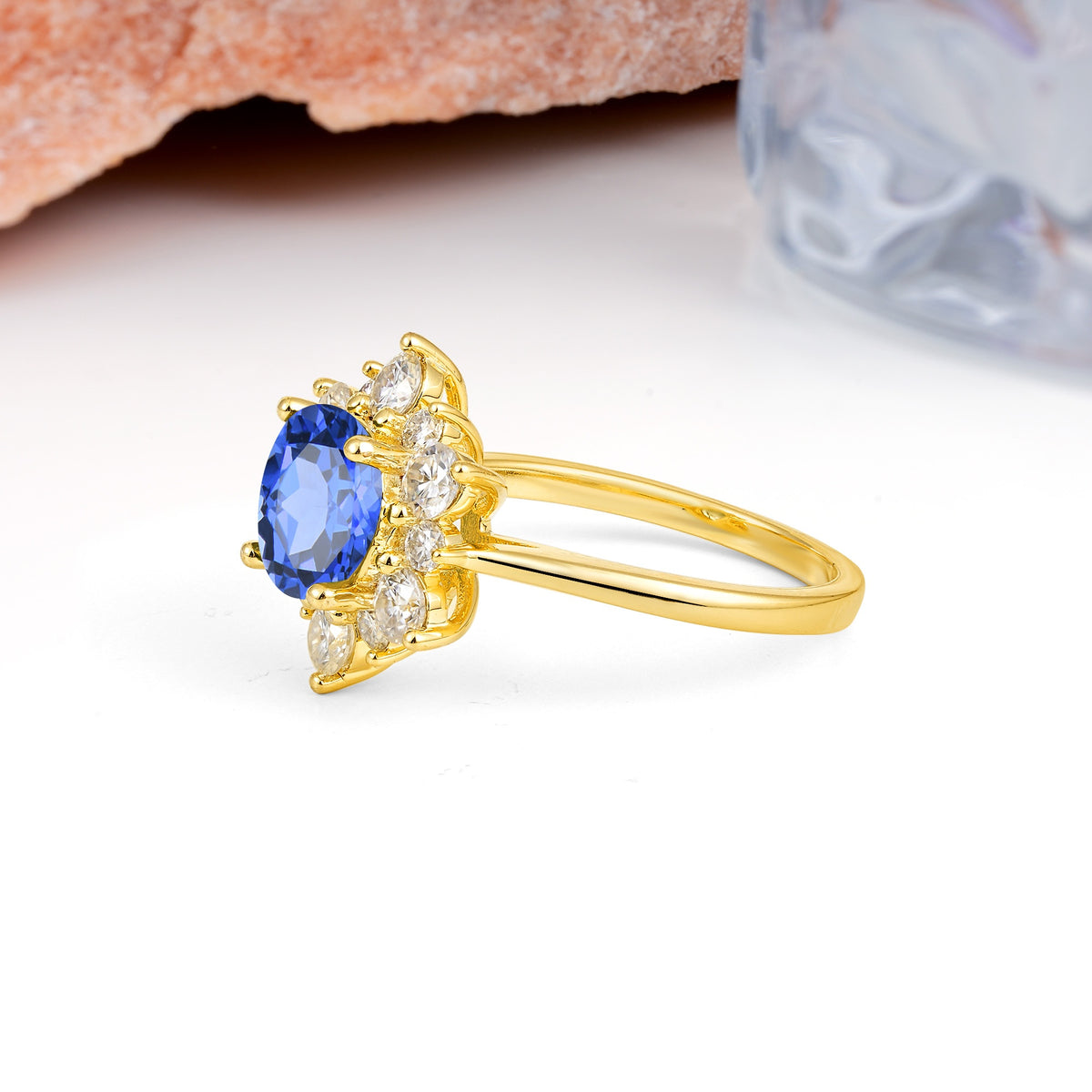 Luxurious Flower-Shaped 12-Prong Round Cut Sapphire Engagement Ring - Additional view