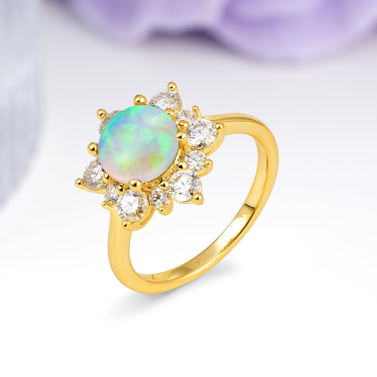 Luxurious Flower-Shaped 12-Prong Round Cut Fire Opal Engagement Ring - Additional view