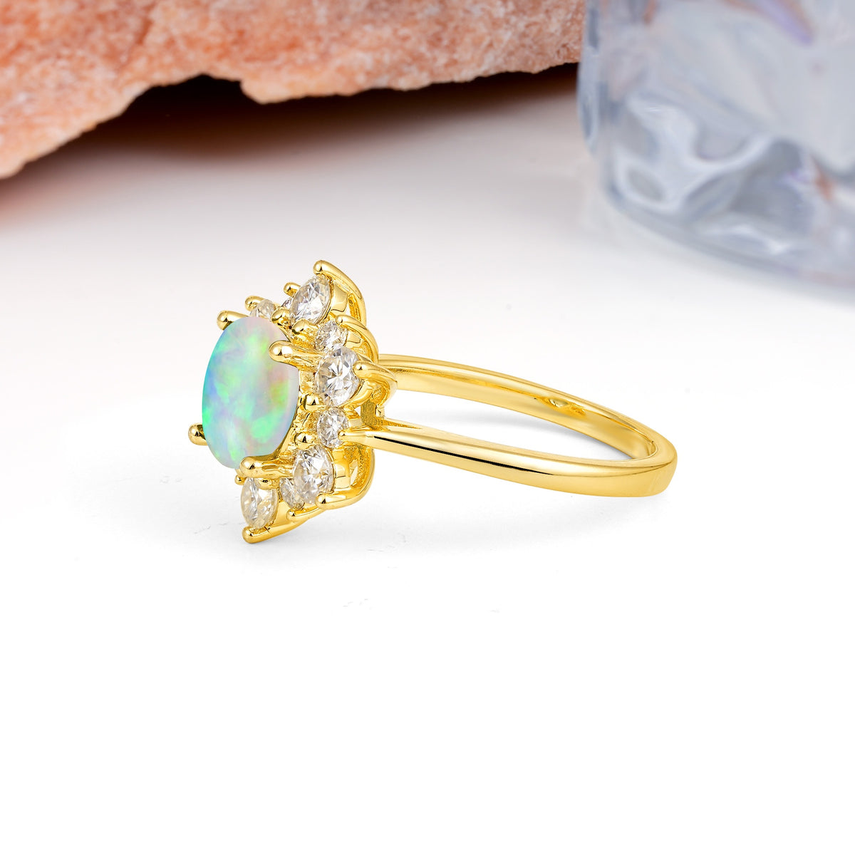 Luxurious Flower-Shaped 12-Prong Round Cut Fire Opal Engagement Ring - Additional view