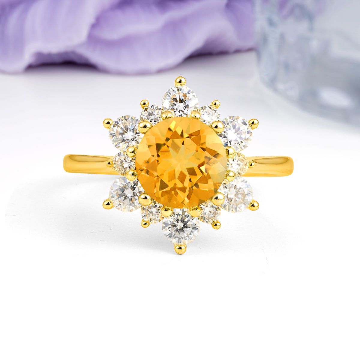 Luxurious Flower-Shaped 12-Prong Round Cut Citrine Engagement Ring - Additional view